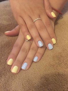 Nails Shape, Yellow Nail Art, Yellow Nails Design, Harry Styles Nails, Summer Acrylic, Purple Nail, Blue Nail, Polish Colors, Spring Nail Art