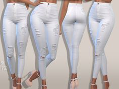 three different views of the same woman's jeans, one in white and one in light blue