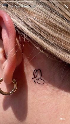 Minimalistic Behind Ear Tattoo, Back Ear Tattoo Butterfly, Tattoo For Behind The Ear, Behind The Ear Tattoo Ideas Semicolon, Tattoo Ideas Sentimental, Small Tattoos Butterfly Semicolon, Butterfly Tattoo With Semicolon, Small Butterfly Semicolon Tattoo, Semi-colon Tattoo Behind The Ear