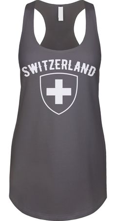 Show your Switzerland pride We prefer to print this design on Next Level's LADIES Ideal Racerback Tank Top line which is 60% combed ringspun cotton/40% polyester (yes, that is the good soft stuff, not the cheap scratchy kind), but if those are not available from our supplier for the size and color you'd like we will use a comparable brand as a replacement to get you your item as soon as possible with the same quality and feel you've come to expect from Next Level. The design is printed and shipp Novelty Clothing, Sports Fan, Coat Of Arms, Racerback Tank Top, Soccer Jersey, Sizing Chart, Racerback Tank, Womens Clothing Tops, Switzerland