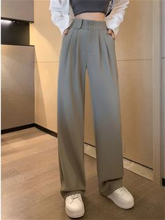 High Waist Button Up Loose Office Long Pants – Nada Outfit Land Korean Pants, Pat Pat, White Pants Women, Satin Trousers, Blazer Women, Trendy Tops For Women, Butterflies Flying, Fashion Enthusiast