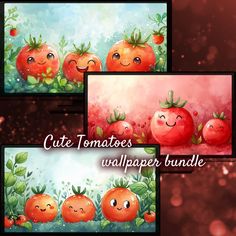 three different images of tomatoes with faces on them and the words cutt tomatoes wallpaper bundle