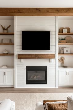 shiplap wall idea for living room Shiplap Rooms Ideas, Living Room Paneling Walls Tv, Fireplace Mantle Shiplap Wall, Wall Build Out For Tv And Fireplace, Large Tv Mounted On Wall, Tv Wall Mount Ideas Over Fireplace Mantels, Great Room Tv Wall, Tv Bookcase Wall Fireplace, Diy Living Room Built Ins With Tv Fireplace