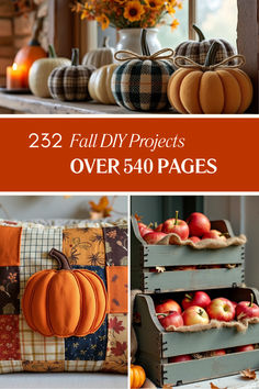 pumpkins and other fall decorations are featured in this collage