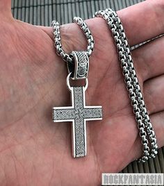 Material : Solid 925 Sterling Silver with black oxidized Pendant size: 50x25 mm (include size loop),  Weight: 10 gr. Free gift - stainless steel necklace (60 cm-3.5 mm) Celtic Cross, Steel Necklace, Stainless Steel Necklace, Silver Man, Sterling Silber, Solid 925 Sterling Silver, Cross Pendant, Gift For Him, Free Gift