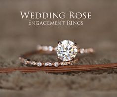 an engagement ring is shown with the words, wedding rose engagement rings written below it