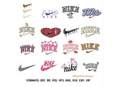 Embriodery Design FORMATS: HUS, DST, VIP, EXP, SEW, XXX, PES, JEF, PEC, VP3 Nike Iron On Patches, Logo Of Brands, Cute Nike Embroidery Sweatshirt, Embroidery Designs Sewing Machines, Diy Nike Embroidery, Nike Print Design, Embroidery Nike Designs, Embroidery Designs For Machines, Nike By You