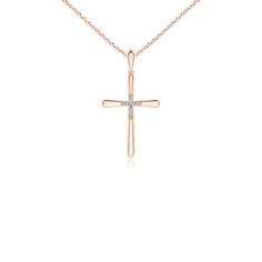 Show your love and commitment to God with this gorgeous fluted cross pendant in 18k rose gold. It has a polished finish and displays a slightly tapered design. Glittering diamonds form a cross at the center of the pendant. Fine Jewelry Diamond Cut Crucifix Cross Necklace, Elegant Rose Gold Diamond Cross Necklace, Elegant Rose Gold Crucifix Cross Necklace, Gold Crucifix Cross Necklace With Diamond Accents, Rose Gold Plated Cross Pendant, Diamond Cross Pendant Jewelry With Polished Finish, Diamond-cut Crucifix Cross Necklace, 18k Rose Gold, Cross Pendant