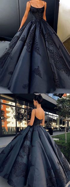 Pinterest arilethbridge Vintage Ball Gowns, Black Ball Gown, Robes D'occasion, Cheap Prom Dresses Long, Ball Gowns Princess, Spaghetti Strap Prom Dress, Floor Length Prom Dresses, Prom Dresses Modest, Satin Prom Dress