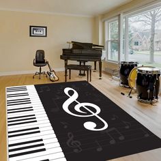 a music themed area rug with musical notes on it