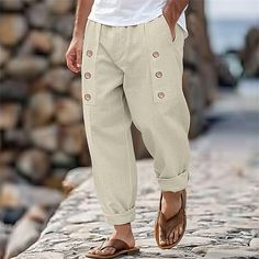 Season:Spring  Summer; Fabric:Linen Cotton Blend; Gender:Men's; Style:Basic,Fashion; Occasion:Holiday,Daily,Casual; Fit Type:Loose Fit; Function:Breathable,Comfort; Waistline:Mid Waist; Pattern:Plain; Design:Buttons,Front Pocket,Pleats,Straight Leg; Brand:OUKU; Pants Type:Trousers,Linen Pants,Summer Pants; Fly Type:Button; Front page:FF; Listing Date:08/22/2024; Pants Length:Full Length Trousers Linen, Mens Linen Pants, Basic Fashion, Cotton Linen Pants, Pants Summer, Mens Linen, Mens Dress Pants, Style Basic, Shorts Cargo