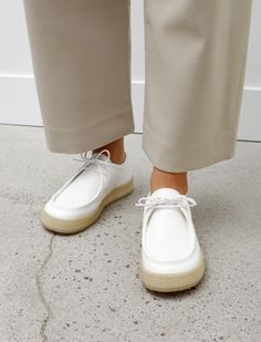 Studio Nicholson Leitch Crepe Sole Shoes White – Neighbour Knit Swimwear, Christopher Raeburn, Studio Nicholson, Brand Studio, Denim Sweater, Modern Shop, Sole Shoes, Oversized Silhouette, Eyelet Lace