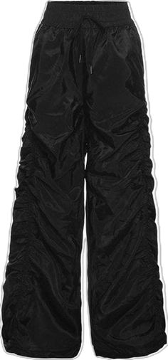 Black Drawstring Wide Leg Pants For Summer, Black Drawstring Wide Leg Pants For Spring, Black Wide Leg Pants With Drawstring For Spring, Black Parachute Pants For Workwear, Summer, Wide Leg Nylon Pants For Work, Wide Leg Nylon Workwear Pants, Street Shooting, Women Casual Pants, Hip Lifts