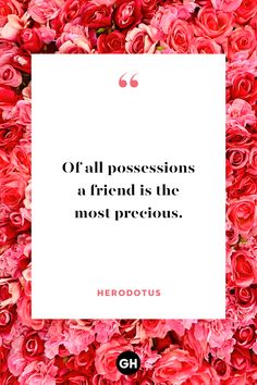 flowers with a quote on it that says, off all possessions a friend is the most precious