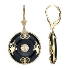 Thes beautiful black agate circle earrings are crafted in 18K gold plated sterling silver. The black agate stones are known for their grounding and protective properties, making them a great choice for everyday wear. The 18K gold plating adds a luxurious touch to the sterling silver setting, making these earrings a timeless piece. The leverback closure ensures a secure fit, making them a comfortable and stylish choice. | Aurealis Black Agate Circle Leverback Earrings in 18K Gold Plated Sterling Black Enamel Earrings For Gift, Fine Jewelry, Nickel Free Round Pendant For Formal Occasions, Elegant Yellow Gold Medallion Earrings, Nickel-free Round Pendant For Formal Wear, Nickel-free Round Pendant For Formal Occasions, Formal Nickel-free Round Pendant Jewelry, Luxury Gold Onyx Earrings, Luxury Black Jewelry, Black Gold-plated Pierced Earrings