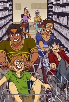 an animated image of people shopping in a grocery store with one man on the front row