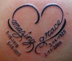 a heart shaped tattoo with the words, love and peace in cursive writing