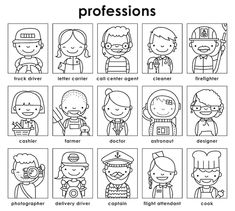 the different professions and professionss that are in this worksheet for children to learn