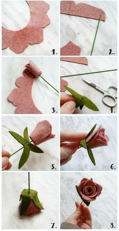 instructions to make felt flowers with scissors and yarn