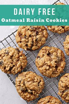 several oatmeal cookies cooling on a wire rack