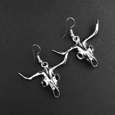 Bull skull earrings, Silver plated, Cow head ear danglers, Western jewelry, Boho, Hippie, Gotic, Punk, Grunge, Y2k, Cowgirl, Gifts for her Y2k Cowgirl, Cowgirl Gifts, Cow Head, Bull Skull, Punk Grunge, Bull Skulls, Cow Girl, Skull Earrings, Western Jewelry