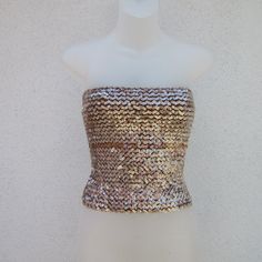 Brand New W/O Tag No Fabric Tag Stretch Fabric With Elastic Horizontal Bands Fitted Beige Party Top, Fitted Glamorous Beige Tops, Glamorous Fitted Beige Tops, Sequin Tube Top, Fabric Tags, Rebecca Taylor, Tube Top, Stretch Fabric, Sequin