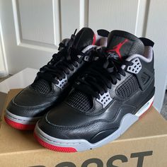 Worn Once. Trying To Sell Asap. Leather Air Jordan 4 With Rubber Sole For Streetwear, Air Jordan 4 Low-top With Abzorb Midsole, Air Jordan 4 Leather Sneakers With Red Sole, Air Jordan 4 Leather Lace-up With Boost, Air Jordan 4 Leather Lace-up With Boost Midsole, Black Air Jordan 4 With Rubber Sole For Streetwear, Air Jordan 4 Black With Red Sole For Sports, Black Air Jordan 4 With Red Sole And Leather, Black Air Jordan 4 With Red Sole