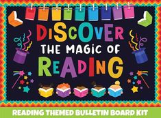 a book cover with the words,'reading theme bulletin board kit '