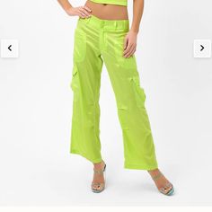 Frankies Bikinis Chili Satin Cargo Pant, Size M, Color Kiwi Low Rise Green Cargo Pants With Side Pockets And Back Pockets New With Tags Never Worn Nwt 100% Polyester Satin Fabric Low Rise Cargo Pants, Cargo Pants Color, Green Cargo Pants, Frankies Bikinis, Green Cargo, Cargo Pant, Polyester Satin, M Pants, Pants Color