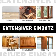 an advertisement showing different types of wooden doors and windows with the words extensiver ensatz