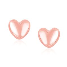 Buy LOVCIA Luxury Radiant 14k Rose Gold Heart-Shaped Earrings with Polished Finish Shiny Earrings, Puffed Heart, Rose Gold Heart, Heart Shaped Earrings, Round Diamond Engagement Rings, Rose Gold Metal, Gold Polish, Rose Earrings, Heart Earrings Studs