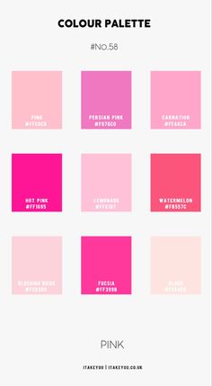 the color palette for pink is shown in different shades