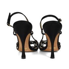 Dolce & Gabbana slingback heels in black satin with a cage toe detail and gold leather lining. Brand = Dolce & Gabbana Size = 38 Condition = 7.5/10, Very good. Light wear to heels. Material = Satin Heel Height = 110mm SKU = 17616-43 Strappy Evening Sandals, Strappy Heels With Heel Strap For Evening, Elegant Strapped Heels For Night Out, Elegant Strappy Heels For A Night Out, Evening Strappy Slingback Pumps, Elegant Strappy Slingback Pumps For Party, Elegant Strappy Heels With Padded Heel, Formal Strappy Heels With Padded Heel, Classic Evening Slingback Sandals With Heel Strap