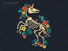 a t - shirt with a skeleton on it and flowers around the neck is shown