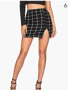 Lasaky - Chic Slim Fit Checkered Split Skirt Midi Skirt Casual, Wrap Around Skirt, Split Skirt, Black Midi Skirt, Beautiful Skirts, Vintage Style Outfits, Bandeau Top, Styles Fashion, Types Of Skirts