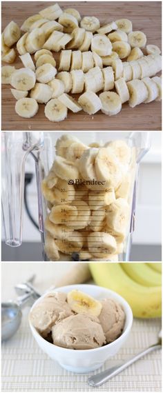 bananas and peanut butter in a blender with text overlay that says how to make banana butter