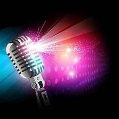 an old fashioned microphone on a colorful background with lights coming out of the top and behind it