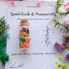 Good luck and Prosperity Spell Jar Good luck and Prosperity Spell Jar Cast away any negative energy and unlock the true potential of prosperity with this powerful Good luck and Prosperity Spell Jar. This specially-crafted jar contains a carefully curated blend of herbs and crystals known for their abundance-attracting properties. By harnessing the power of nature, this spell jar can help open doors to new opportunities and bring success to those who use it. Created in the field of spellwork and prosperity, this Good luck and Prosperity Spell Jar is a must-have for anyone seeking to improve their financial situation and manifest their desires. Green aventurine + Malachite + Citirne  + Pink Salt + Dry flowers and herbs Good luck spell jar Crafted with handpicked green aventurine, malachite, Wish Spell Jar, Good Luck Spell Jar, Prosperity Spell Jar, Luck Spell Jar, Abundance Crystals, Good Luck Spell, Luck Spell, Wish Spell, Prosperity Spell