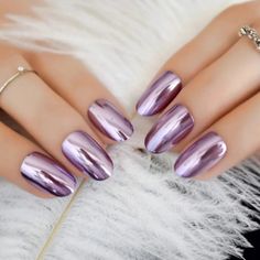 24 Light Purple Chrome Almond Press on nails kit glue on Mirror medium oval Nails Metallic Chrome, Ongles Gel Violet, Purple Mirror, Mirror Nails, Acrylic Nail Kit, Coffin Shape Nails, Metallic Nails, False Nail, My Nails