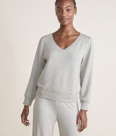 Luxuriously cozy and cloud-soft, our signature Dreamcloth® is redefining comfort, making this wear-everywhere v-neck a must-add to your cool-weather wardrobe. Relaxed Fit V-neck Sweatshirt For Fall, V-neck Sweatshirt With Ribbed Cuffs For Loungewear, Relaxed Fit V-neck Sweatshirt With Ribbed Cuffs, Sporty V-neck Sweatshirt For Fall, Cozy V-neck Top With Soft Texture, Cozy V-neck Sweatshirt For Loungewear, Fall Long Sleeve V-neck Top, Spring V-neck Sweatshirt For Loungewear, Winter V-neck Sweatshirt For Loungewear