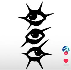 an image of three eyes with spikes in the middle and two hearts on each side