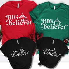 Christ is the reason for the Christmas season so embrace the spirit with this lovely Christian T-shirt set for the BIG Believer and the LITTLE Believer. It's a wonderful way to share your faith and the story of Jesus' birth with those around you during the holiday season. :)  HOW TO ORDER SHIRTS 1. REVIEW ALL PHOTOS for size and color options, as well as shop policy. 2. CHOOSE SHIRT SIZE from the drop-down menu.  3. CHOOSE SHIRT COLOR from drop-down menu. 4. ADD TO CART (If ordering multiples, repeat steps 2-4) NOTE: Your shirt will SHIP in 3 to 7 business days (unless approaching a major holiday and then allow for 5-10 business days just in case). Although shipping isn't always free, we do choose USPS, the most economical option, and reduce the shipping charge when multiples are ordered. Jesus Birth, Jesus Stories, Christmas Tshirt, Birth Of Jesus, Christmas Star, Christmas Season, True Story, Christian Gifts, Christmas Tshirts