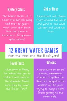 four different types of water games for the pool and back yard infographical poster