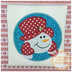 a snowman with a red hat and polka dots on it's face is shown