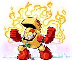 an image of a cartoon character with fire coming out of his chest and fists in the air