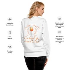 Elevate your cozy style with our "Aperol Spritz Cocktail & Social Club" sweater! Crafted from soft, high-quality fabric, this sweater is perfect for those cooler evenings spent sipping your favorite cocktail with friends. The playful design celebrates your love for the iconic Aperol Spritz while adding a touch of fun to your wardrobe. Whether you're lounging at home or heading out for a casual gathering, this sweater is your go-to for effortless chic. Join the club and wrap yourself in comfort a Fitted White Sweatshirt For Fall, Fitted Sweatshirt For Fall Loungewear, Spring Fitted Loungewear Sweatshirt, Fitted Crew Neck Sweatshirt For Fall, Spritz Cocktail, Join The Club, Cozy Style, Aperol Spritz, Fabric Patch