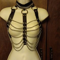 Nwt - Shades Bound - Black Leather And Chains Bustier - One Size Time To List Some Naughty Items For A Taste Of 50 Shades Of Mr Grey...Lol. This Is Real Leather And Adjustable So It Will Fit Anyone. Comes Inside Purple Mesh Bag For Storage Purposes. Leather Will Require Softening As It Is New. Mint Condition Brand New Never Worn. Tag Is Still Attached. I Do Not Sell Any Used Items When It Comes To Intimate Items Or Apparel. Black Body Chain With Chain Strap For Night Out, Black Body Chain For Festivals, Black Body Chain For Festival, Lounge Wear Black, Button Down Sleep Shirt, Flora Nikrooz, Black Pajamas, Belted Robe, Cocktail Wear