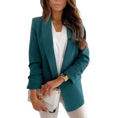 YIHA Women's Elegant Stylish Fashion Office Business Casual Blazer Jacket Womens Oversized Blazer, Red Jacket Women, Dark Cyan, Blazer Casual, Elegant Blazers, Ladies Blazer, Slim Suit, Middle Age Fashion, Long Sleeve Blazers