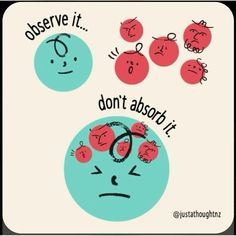 an image of the words observe it, don't absorb it and apples with faces drawn on them