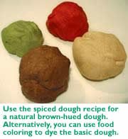 four different colored doughs on a white surface with the words use the spiced dough recipe for a natural brown - hued dough